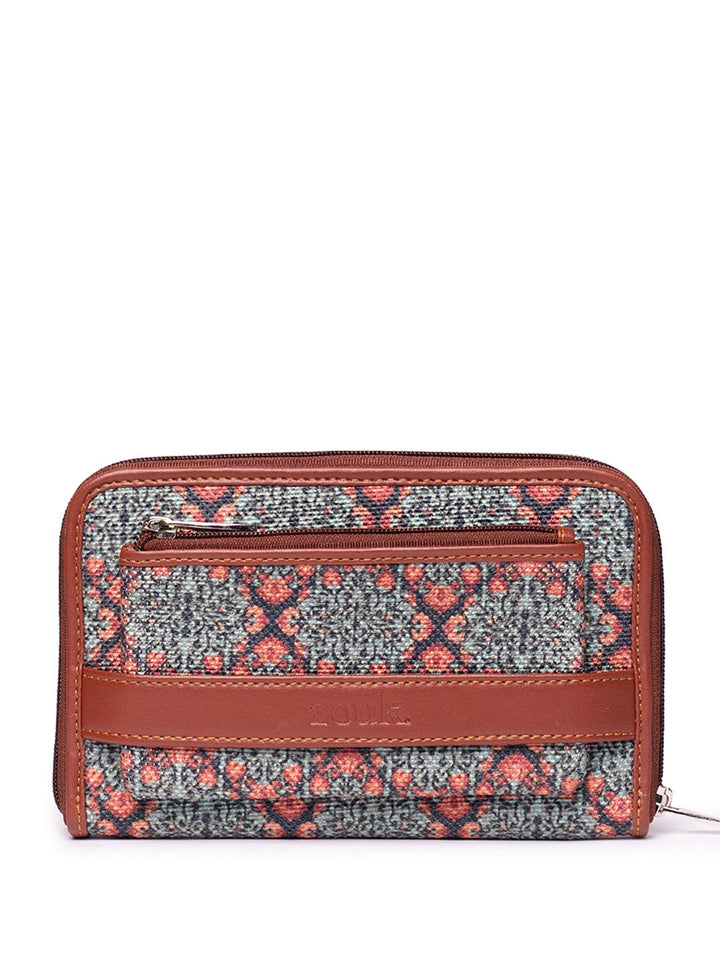 ZOUK Women Teal & Blue Ethnic Motifs Printed Zip Detail Zip Around Wallet