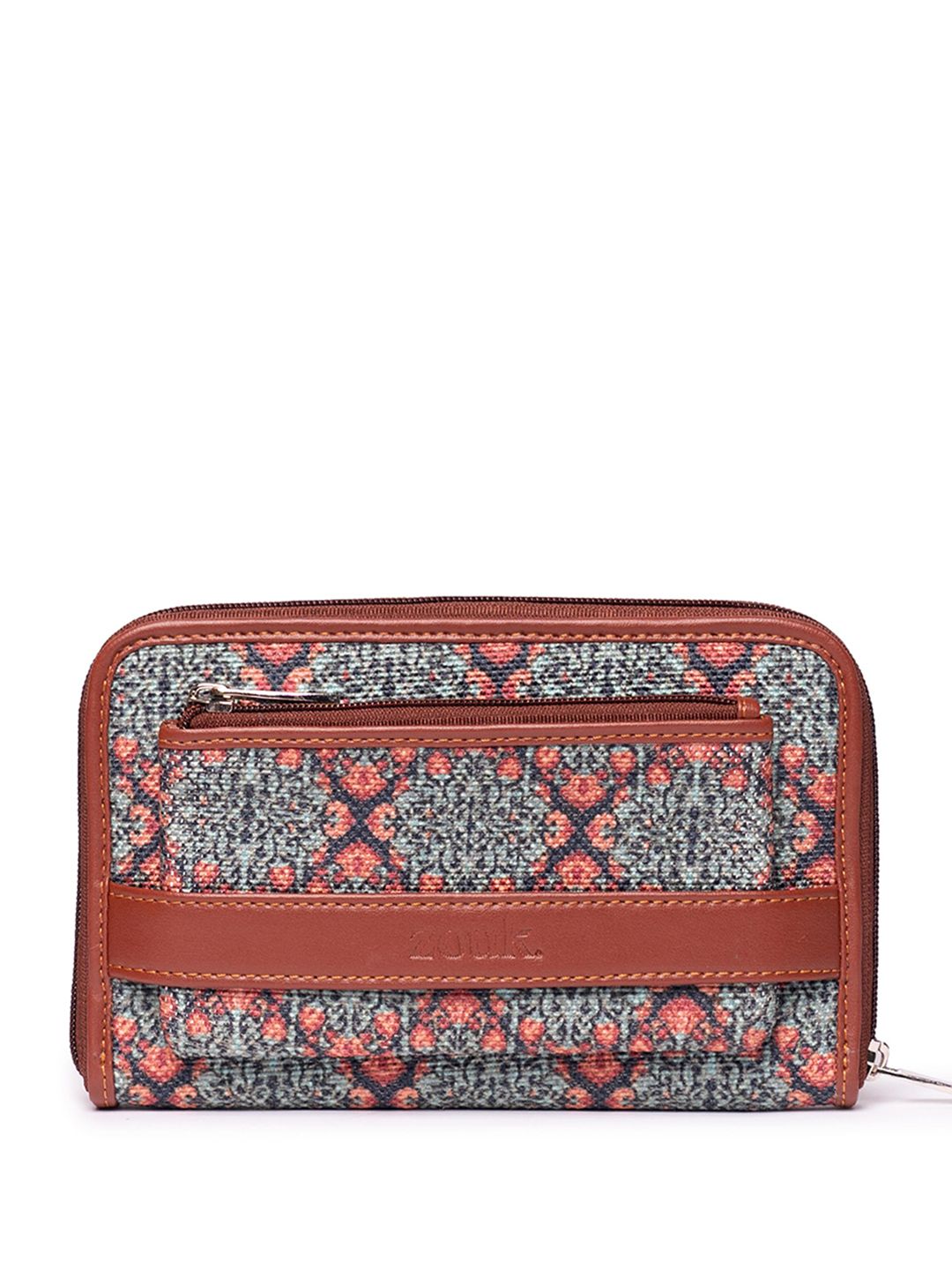 ZOUK Women Teal & Blue Ethnic Motifs Printed Zip Detail Zip Around Wallet