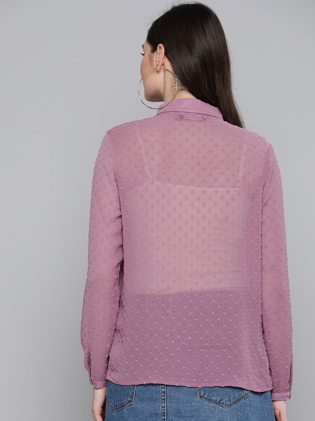 SASSAFRAS Mauve Dobby Sheer Boxy Shirt