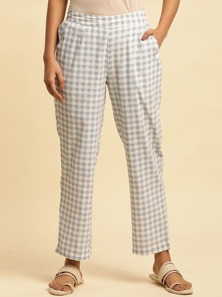 W Women Checked Straight Fit Ethnic Trousers