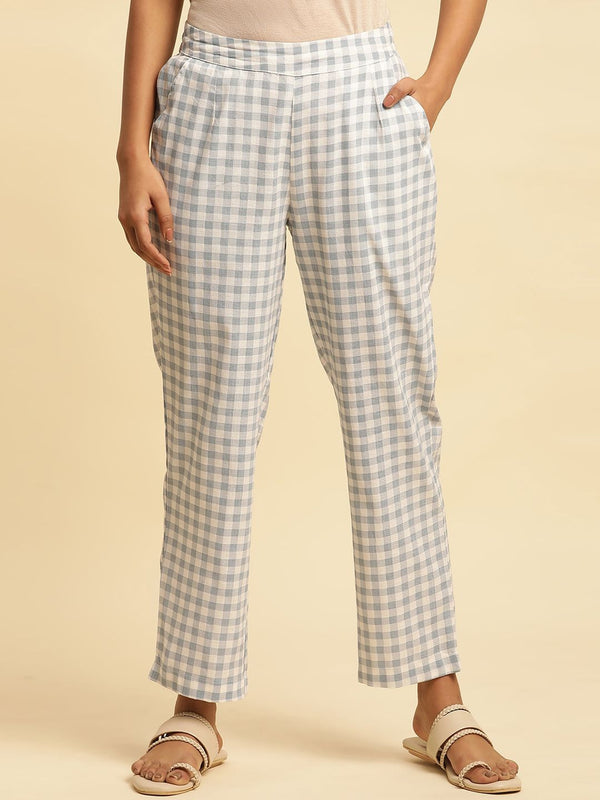 W Women Checked Straight Fit Ethnic Trousers