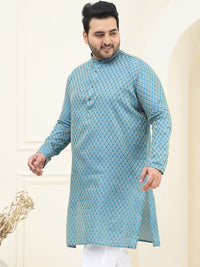 SOJANYA Plus Ethnic Motifs Woven Design Mandarin Collar Long Sleeves Straight Kurta