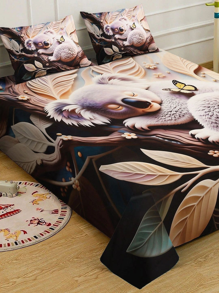 KLOTTHE Multicoloured 400 TC King Bedsheet with 2 Pillow Covers