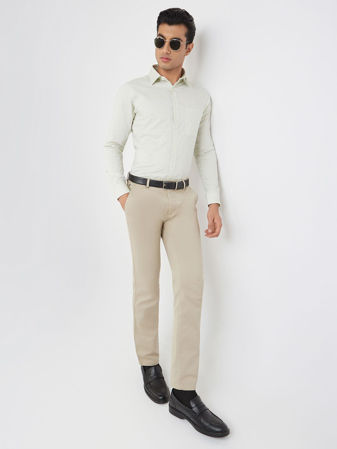 Raymond Men Green Pure Cotton Slim Fit Checked Formal Shirt
