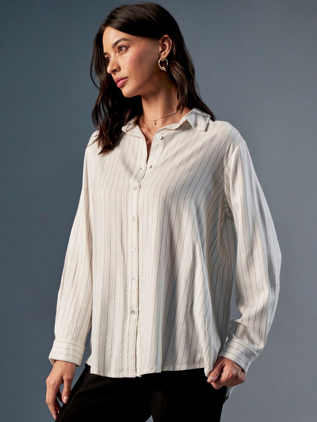 AND Vertical Stripes Spread Collar Casual Shirt