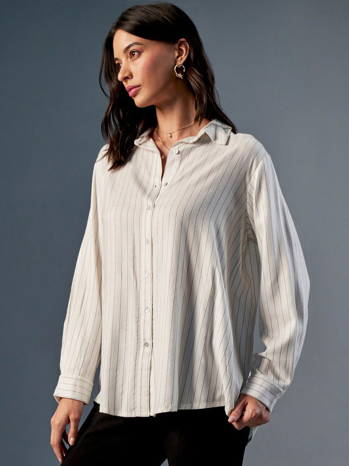 AND Vertical Stripes Spread Collar Casual Shirt