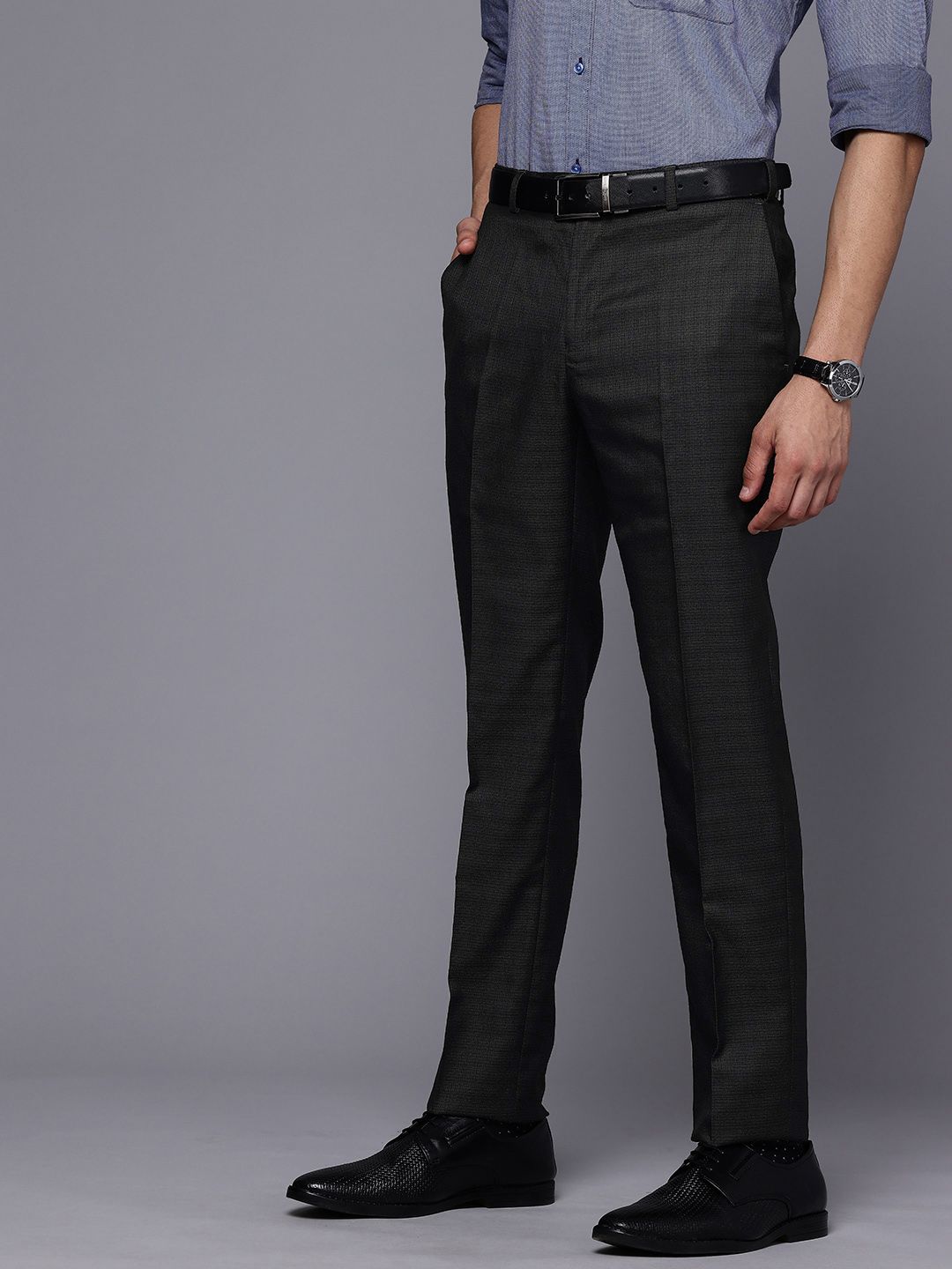 Raymond Men Self Design Textured Slim Fit Formal Trousers