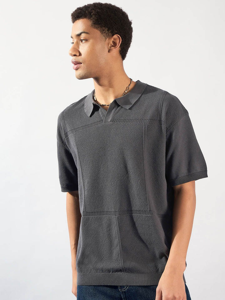 DENNISON Oversized Polo Collar Knitted T-Shirt