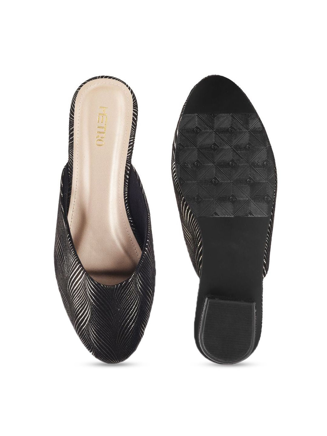Metro Women Textured Ethnic - Embellished Pointed Toe Block Mules