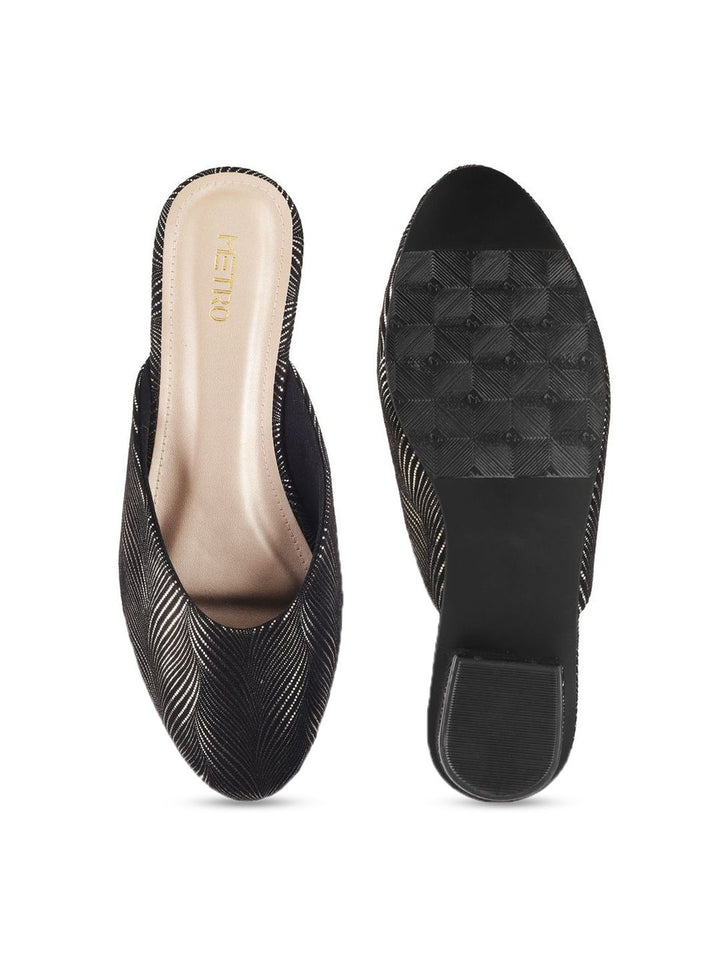 Metro Women Textured Ethnic - Embellished Pointed Toe Block Mules