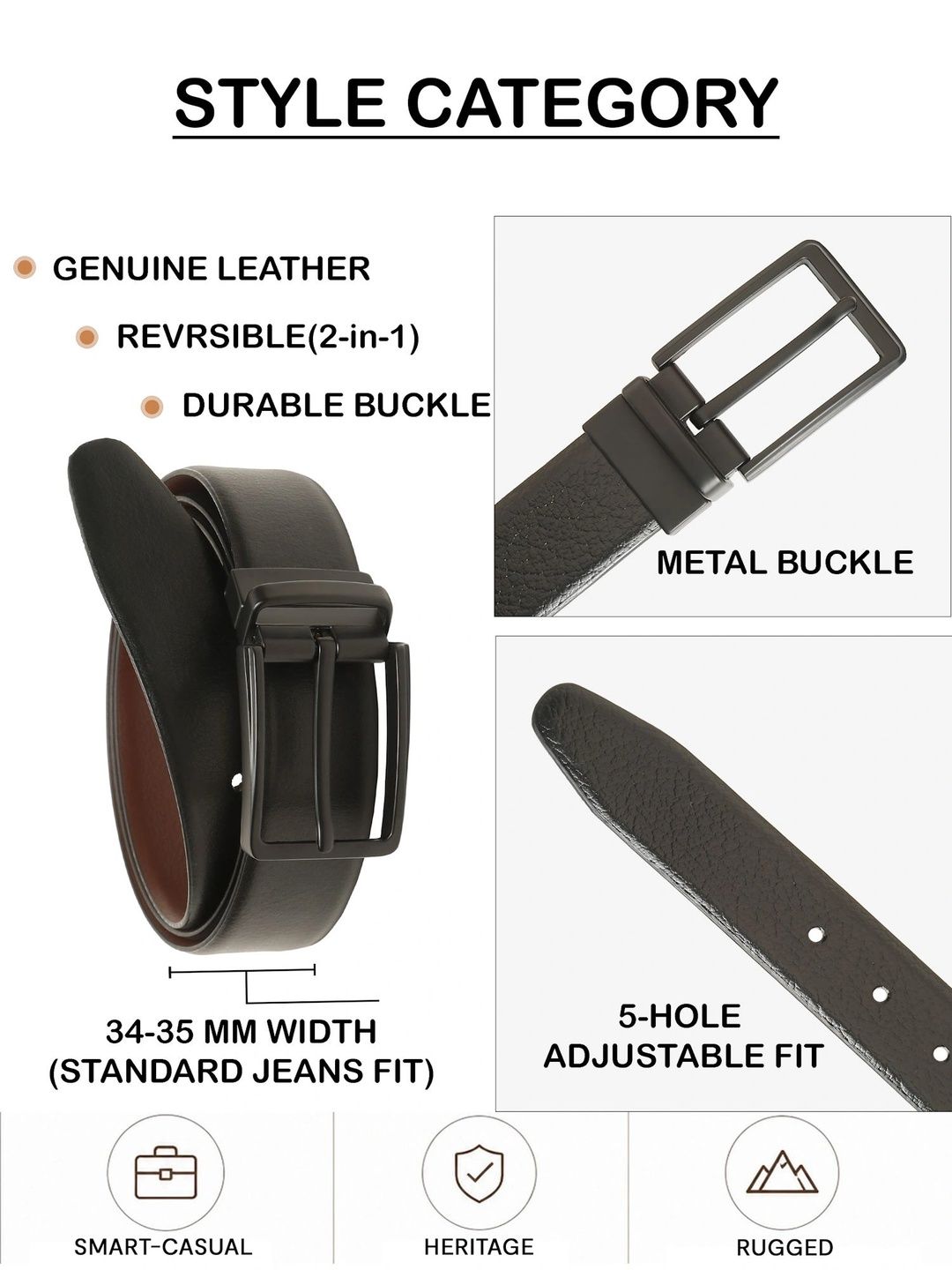Teakwood Leathers Men Textured Leather Reversible Formal Belt