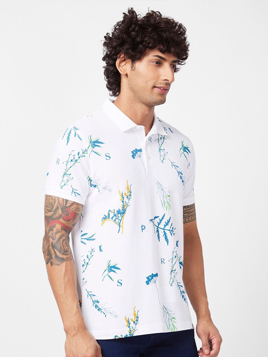 SPYKAR Conversational Printed Polo Collar Cotton Slim Fit T-shirt