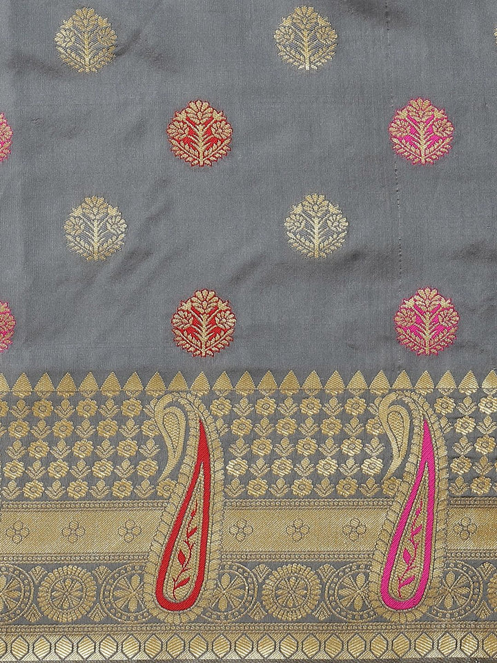 Saree mall Grey & Golden Woven Design Banarasi Saree