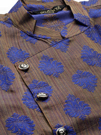 SOJANYA Lelaki Biru & Coklat Motif Etnik Jacquard Kurta