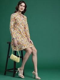 DressBerry Floral Print Tie-Up Neck Cut-Out Fit & Flare Mini Dress