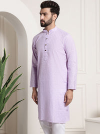 SOJANYA Men Purple Dobby Checked Straight Kurta
