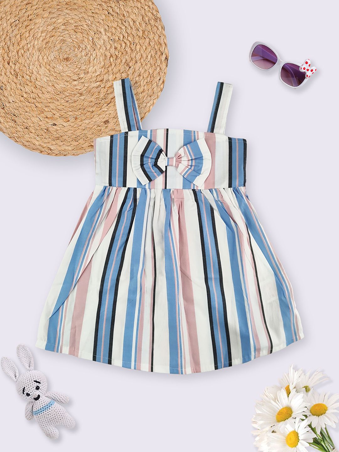 Moms Love Infant Girls Cotton Striped Fit & Flare Dress