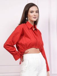 Athena Drop Shoulder Sleeves Cotton Shirt Style Crop Top