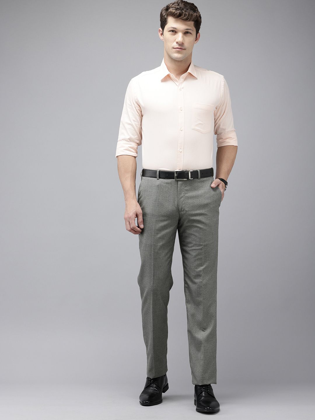 Park Avenue Men Textured Checked Formal Trousers