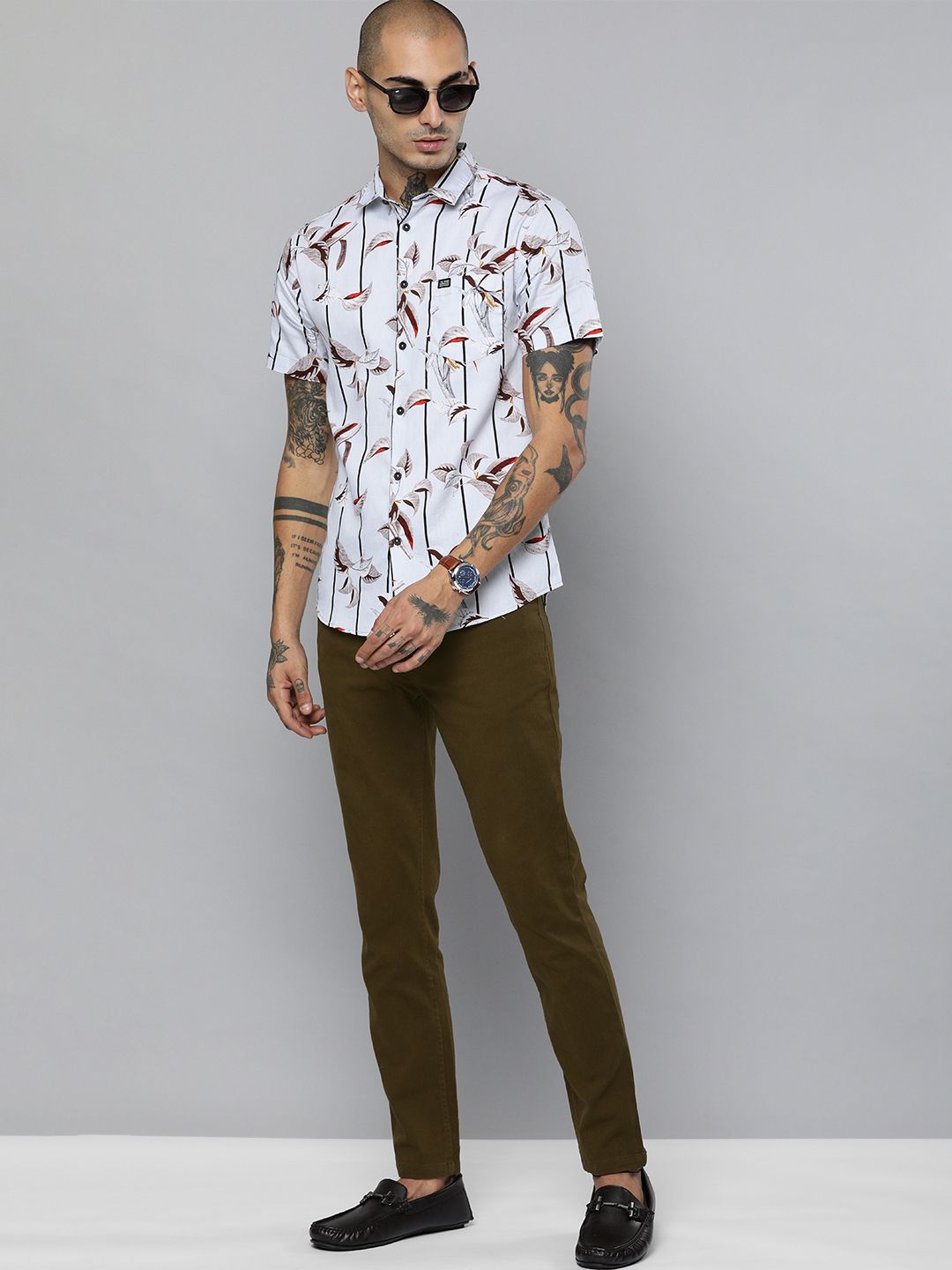 The Indian Garage Co Men Olive Brown Slim Fit Chinos Trousers