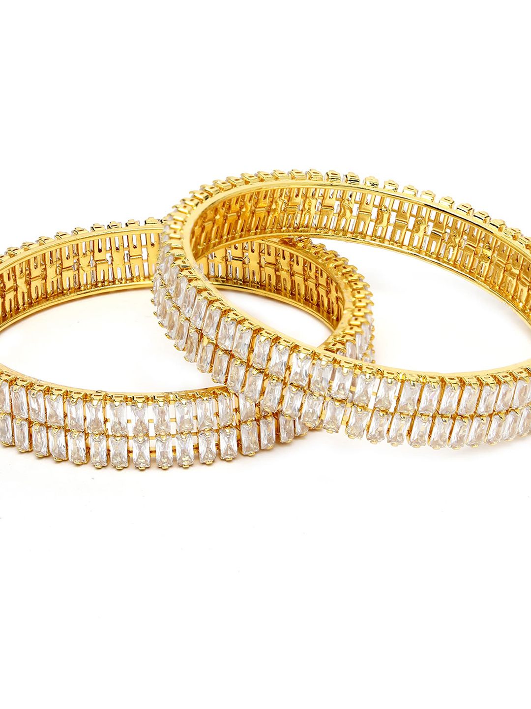 KARATCART Set Of 2 Gold Plated & AD Studded Bangle