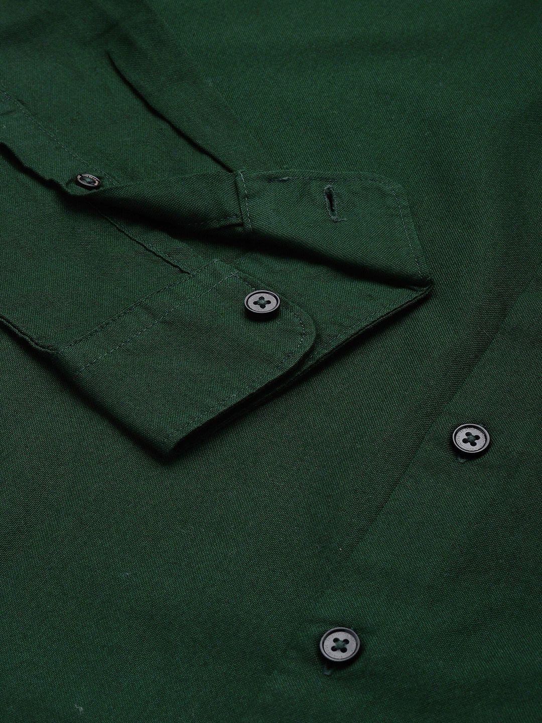 THE BEAR HOUSE Men Green Slim Fit Cotton Casual Shirt
