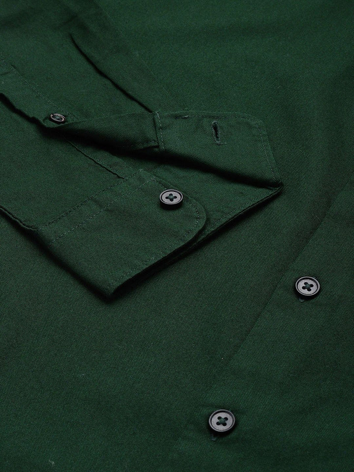 THE BEAR HOUSE Men Green Slim Fit Cotton Casual Shirt