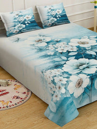 Moda Rapido X KLOTTHE Blue & White Floral 400 TC King Bedsheet with 2 Pillow Covers