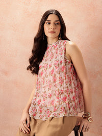 all about you Floral Print Accordion Pleated Sleeveless Top