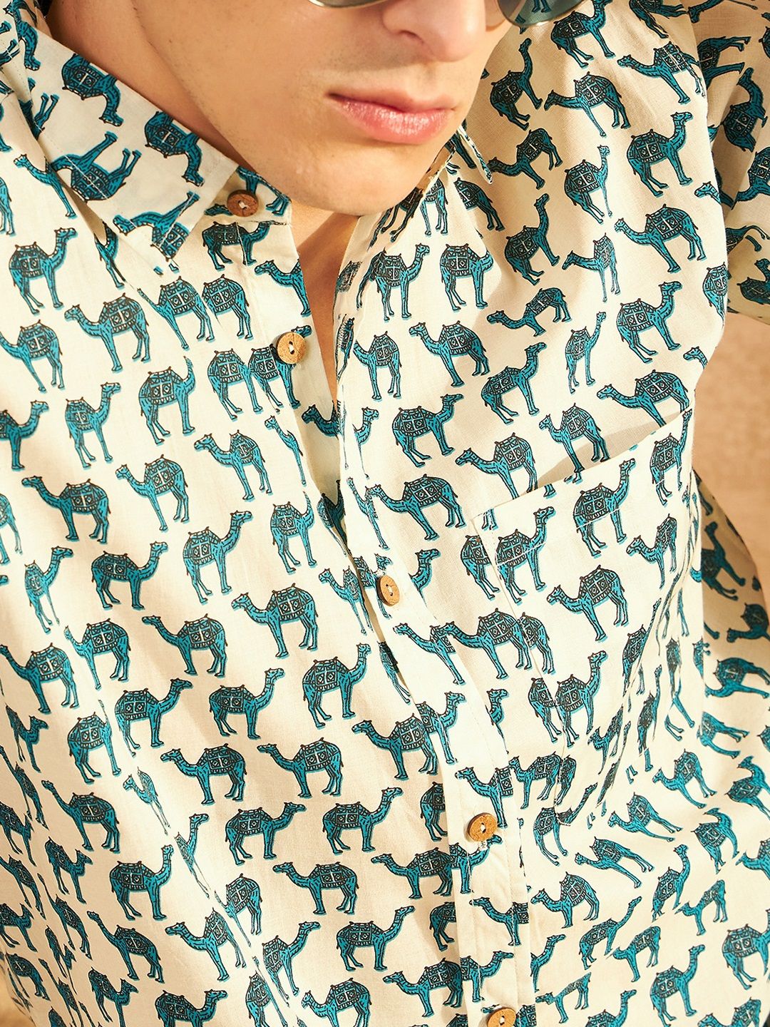 DENNISON Smart Ethnic Motifs Printed Spread Collar Cotton Oversized Lightweight Shirt