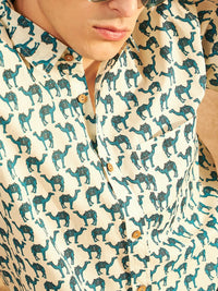 DENNISON Smart Ethnic Motifs Printed Spread Collar Cotton Oversized Lightweight Shirt