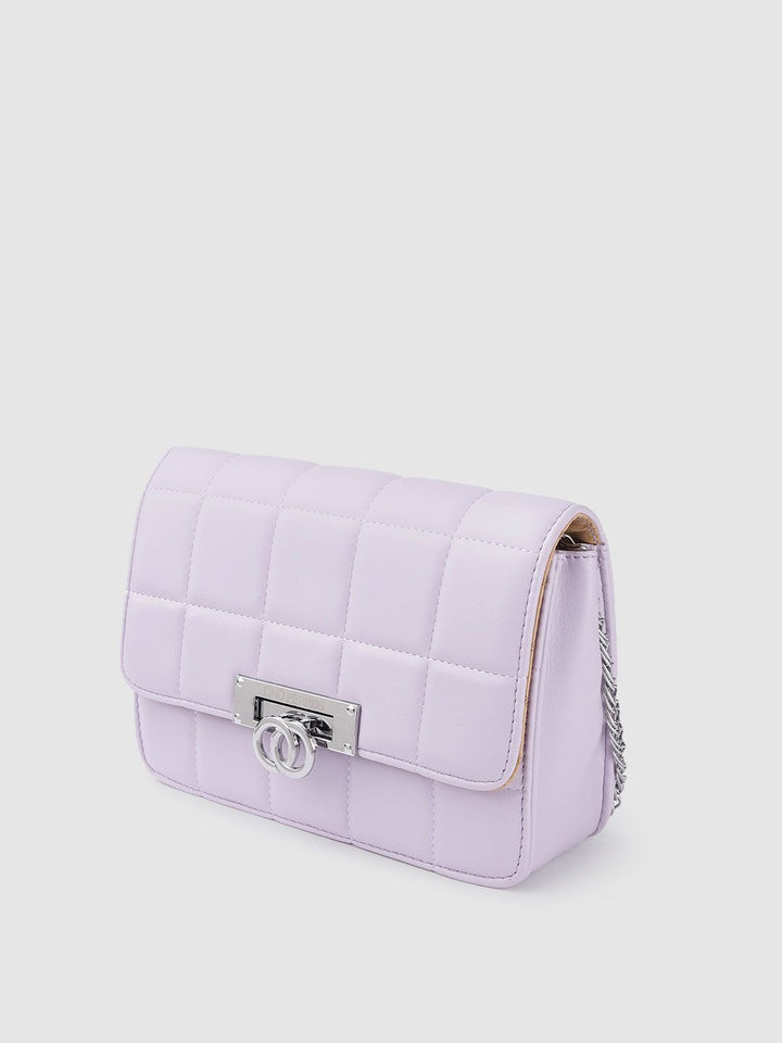 Lino Perros Women Lavender Solid Quilted Structured Sling Bag