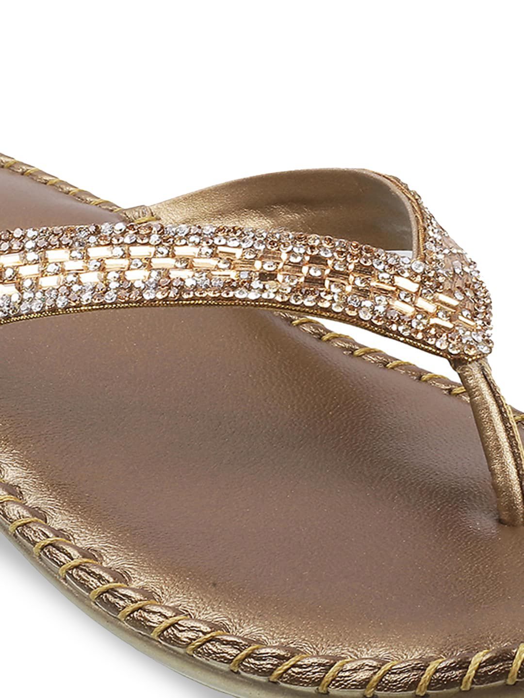 Mochi Women Gold-Toned Embellished Flats