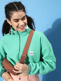 STREET 9 Women Enchanting Sea Green Solid Cropped Sweatshirt