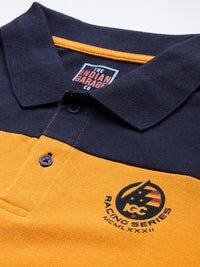 The Indian Garage Co Men Yellow & Navy Blue Colourblocked Polo Collar T-shirt