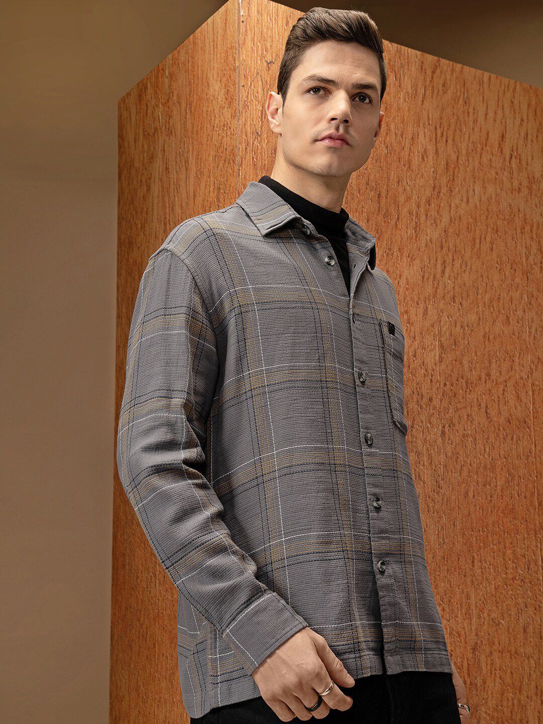LOCOMOTIVE Premium Dobby Textured Checked Overshirt
