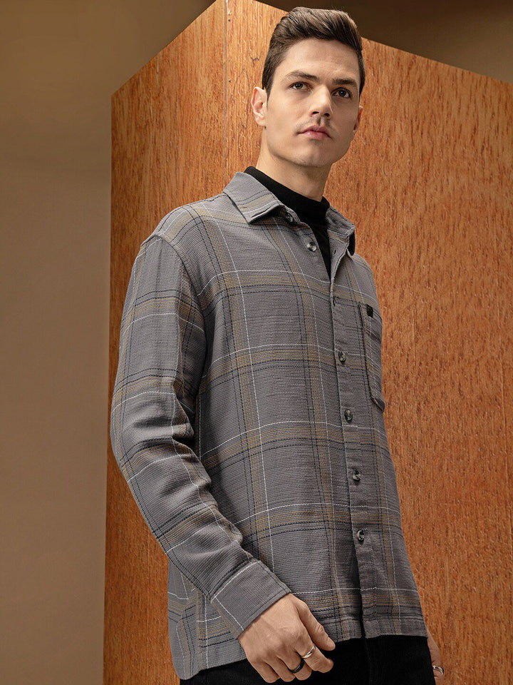 LOCOMOTIVE Premium Dobby Textured Checked Overshirt