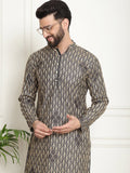 SOJANYA Kurta Katun Tulen Bersulam Geometrik Kolar Mandarin Lurus