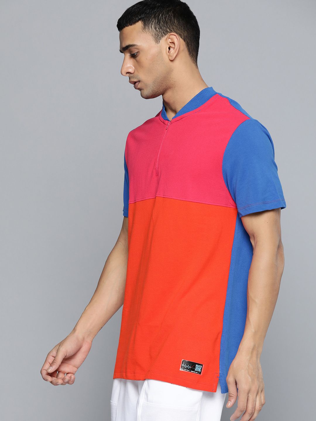 HRX By Hrithik Roshan Lifestyle Men Strong Blue Cotton Bio-Wash Colourblock T-shirts