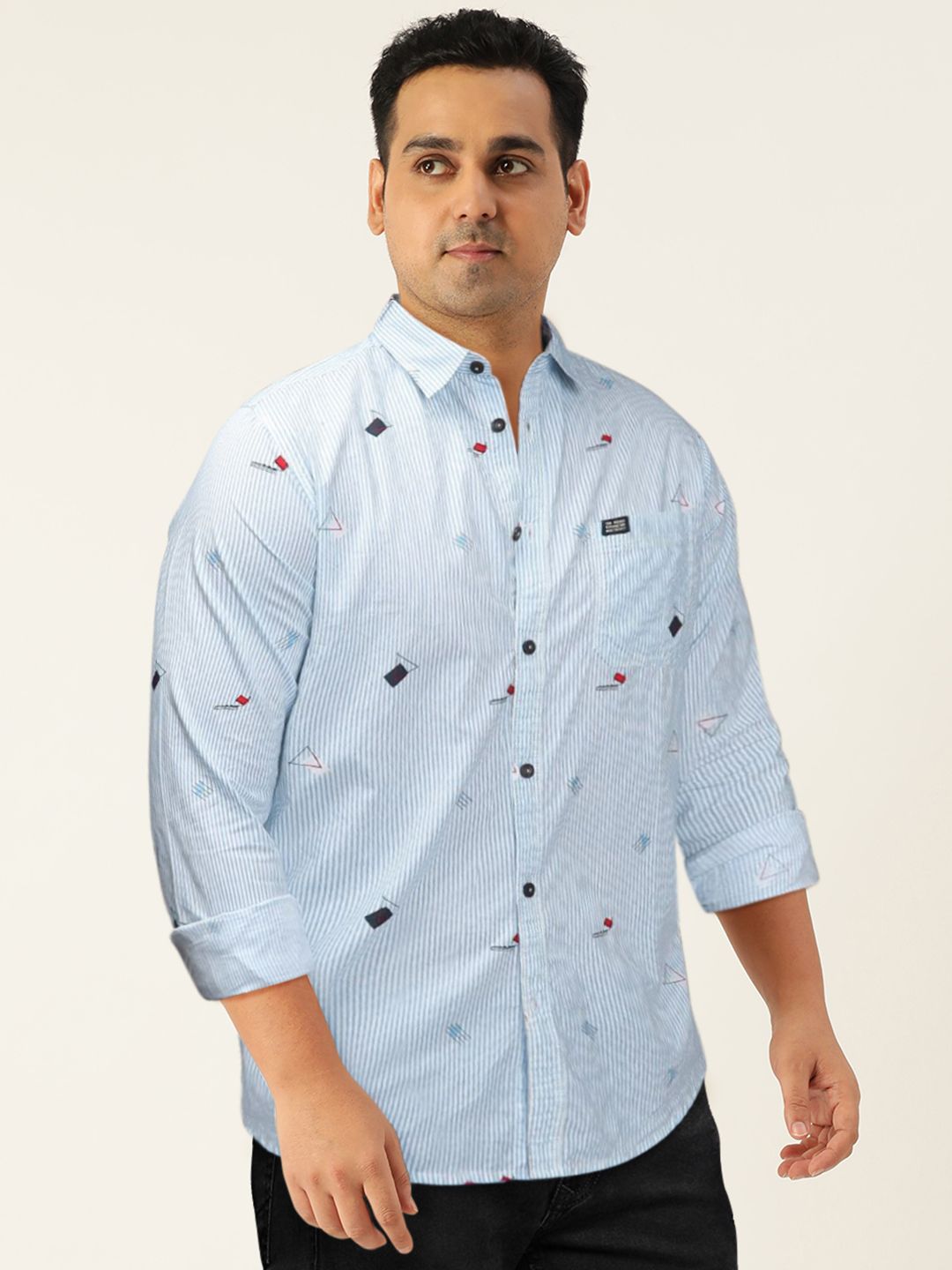 The Indian Garage Co Men Blue & White Slim Fit Striped Casual Shirt