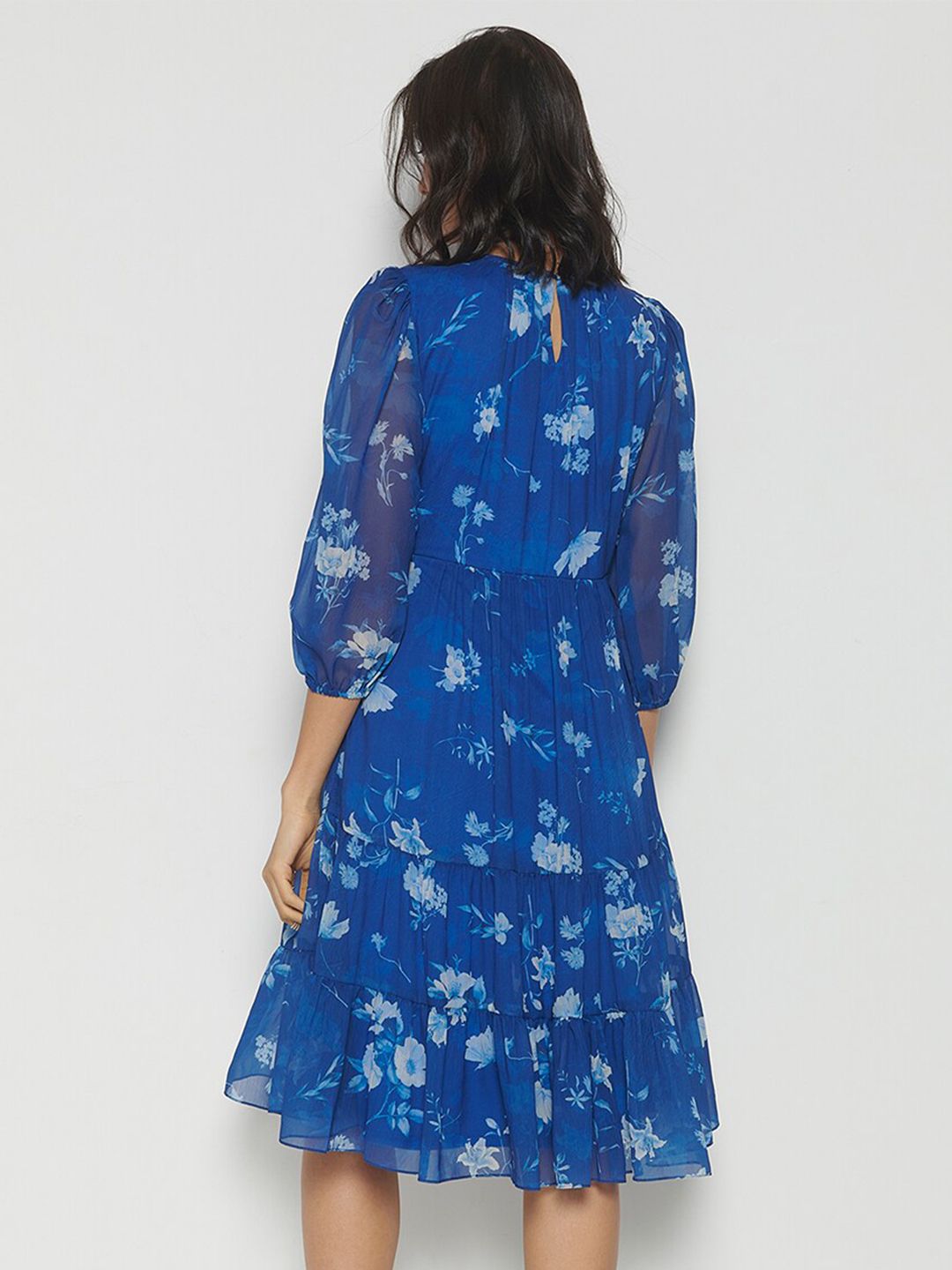 AND Floral Printed Puff Sleeves Gathered Detailed Fit & Flare Dress