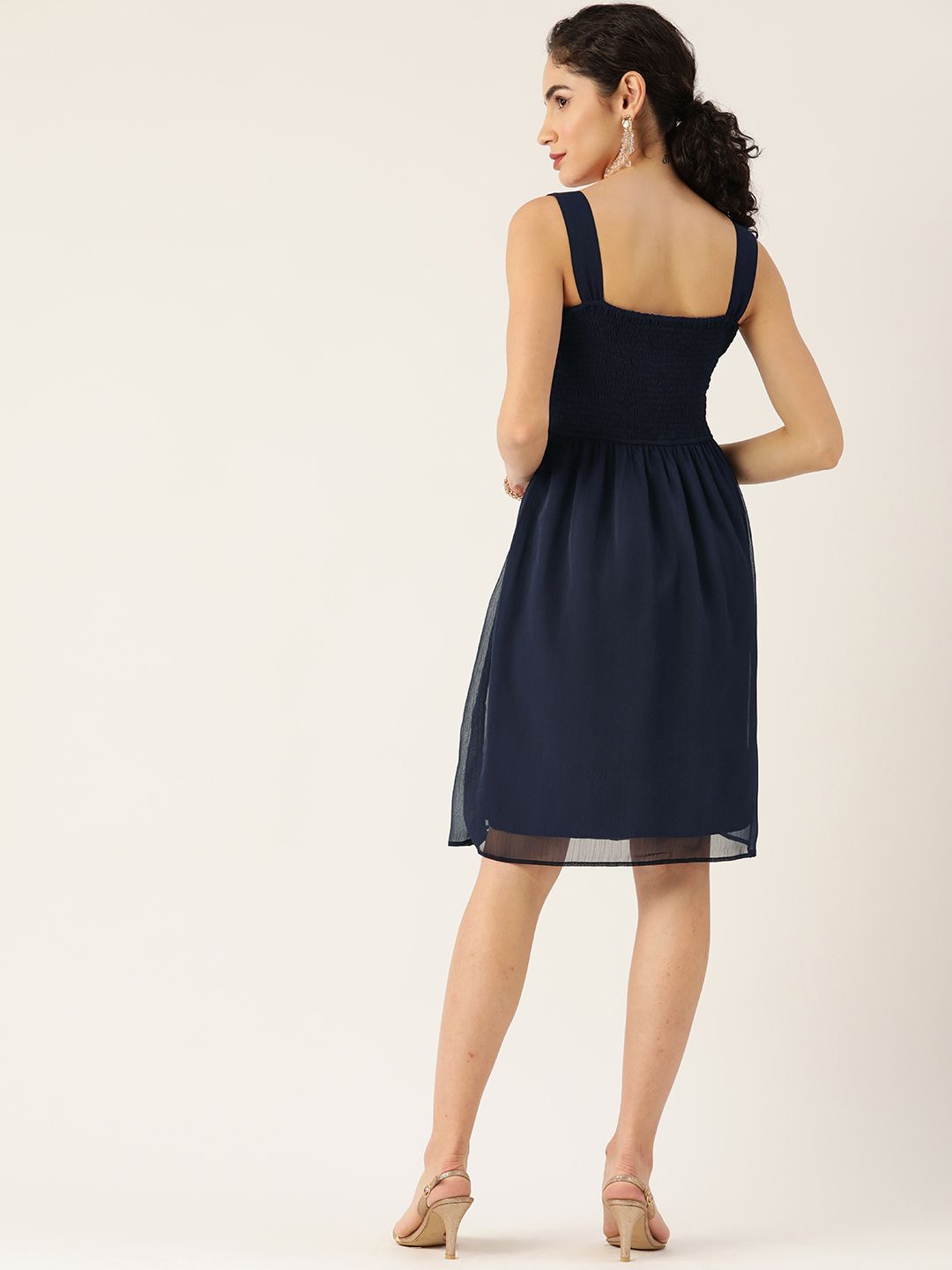Antheaa Navy Blue Georgette Embellished Wrap Dress