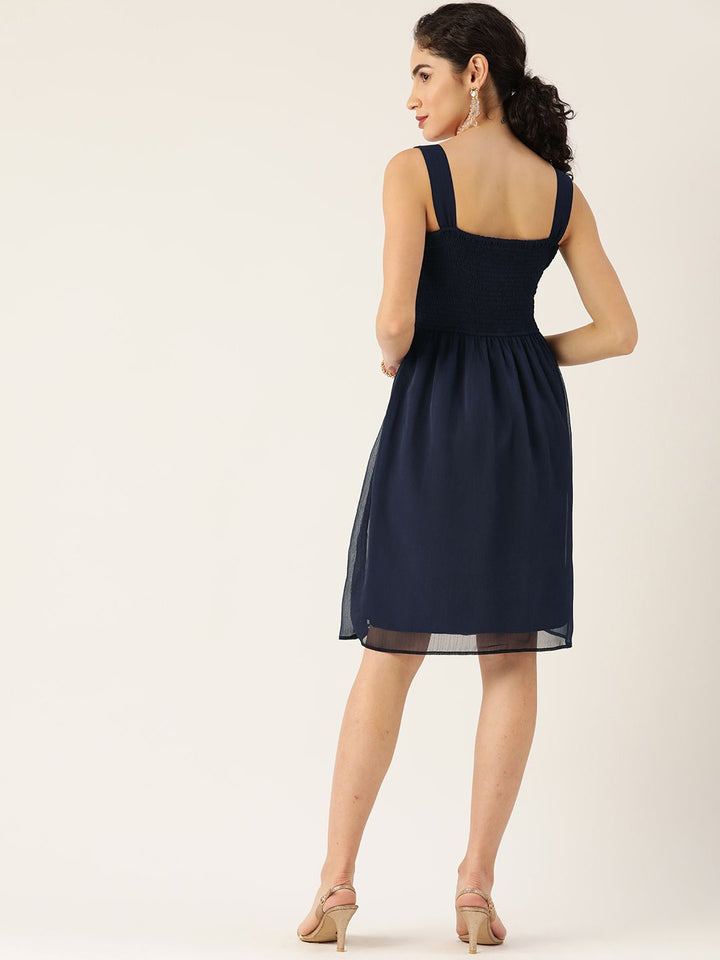 Antheaa Navy Blue Georgette Embellished Wrap Dress