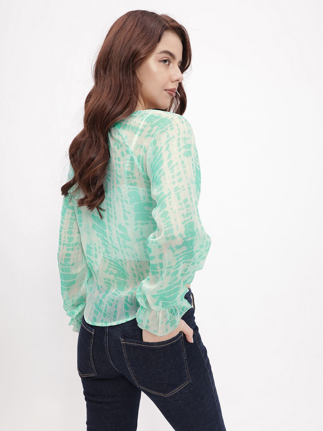 DressBerry Shibori Dyed Ruffle Romance Sheer Top