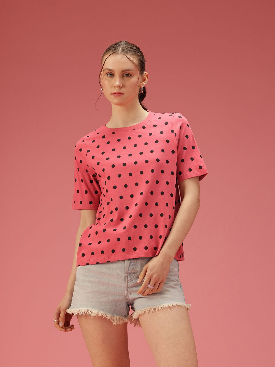DressBerry Polka Dot Printed Pure Cotton T-shirt