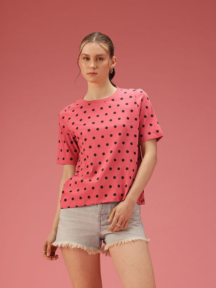 DressBerry Polka Dot Printed Pure Cotton T-shirt