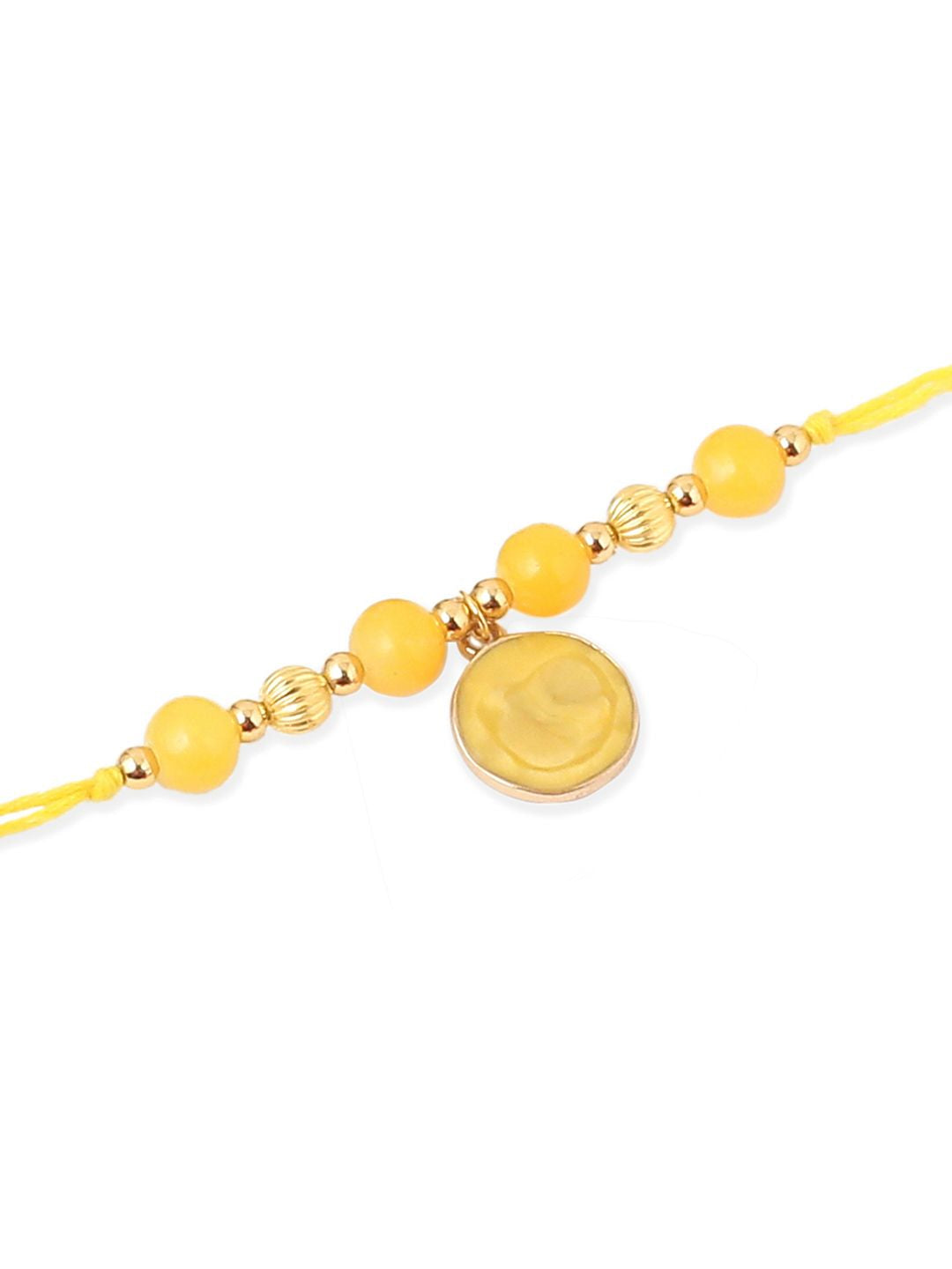 NVR Unisex Set of 3 Artificial Beads Thread Rakhi with Roli Chawal Chandan Mishri
