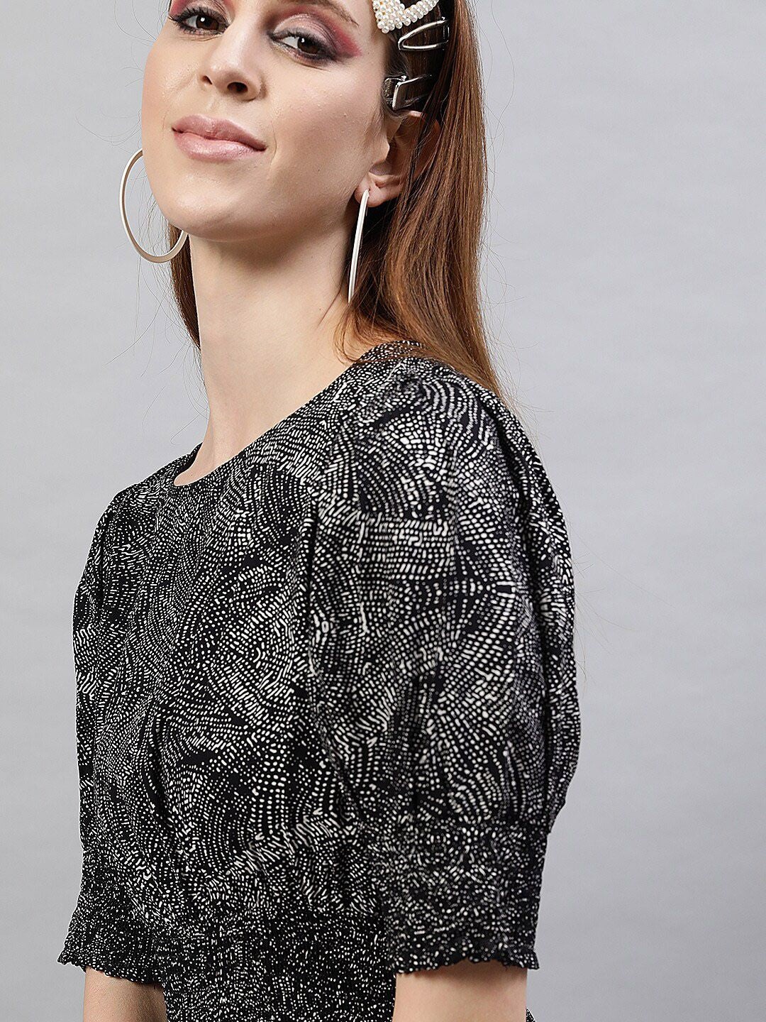 STREET 9 Black Printed A-Line Dress