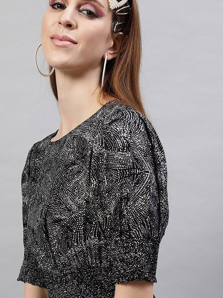 STREET 9 Black Printed A-Line Dress
