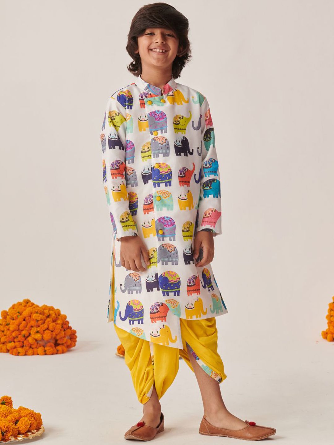 pspeaches Boys Animal Printed Angrakha Kurta with Dhoti Pants